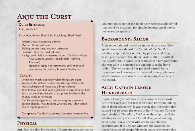write a custom character background for you